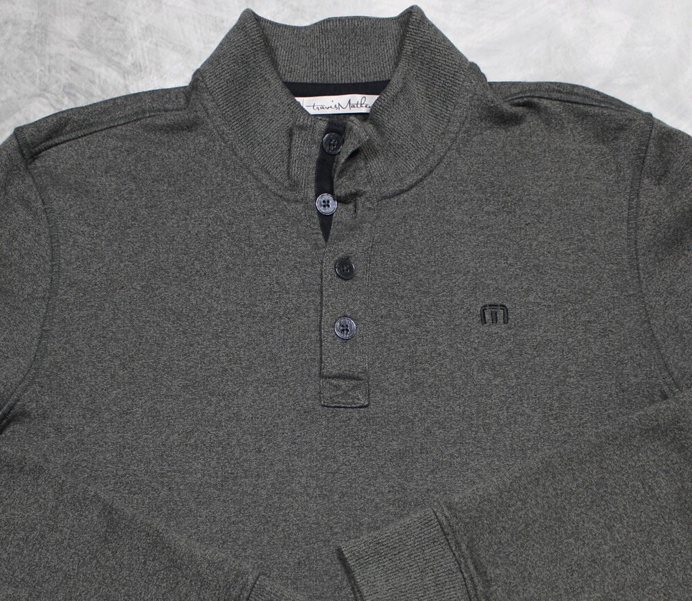 Travis Mathew Pullover Mens L Fleece Henley Mock Neck Golf Pullover Pockets